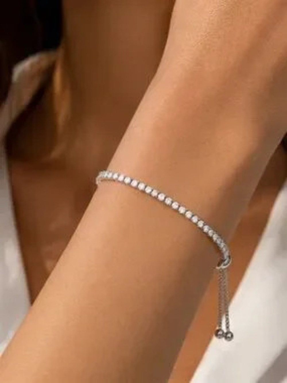 Diamond Tennis Slider Bracelet | Adjustable Silver Crystal Bracelet
